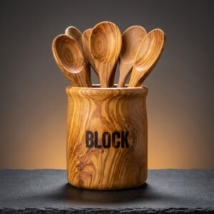 Olive Wood Utensil Crock